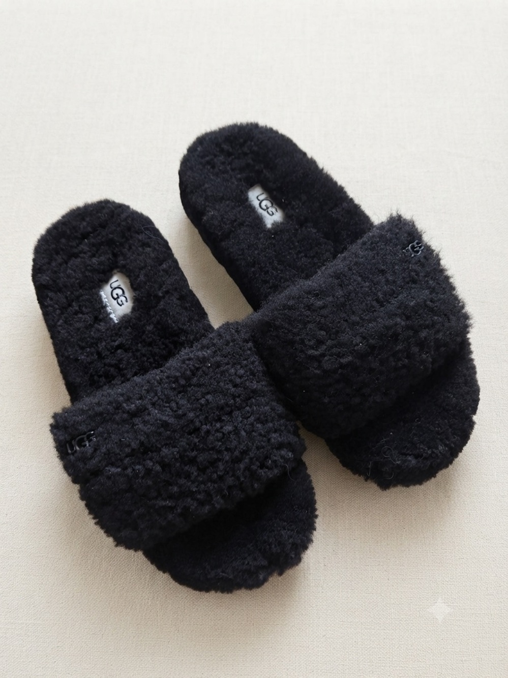Ugg Sz 6 Cozetta Black Curly Faux Sheepskin Slippers